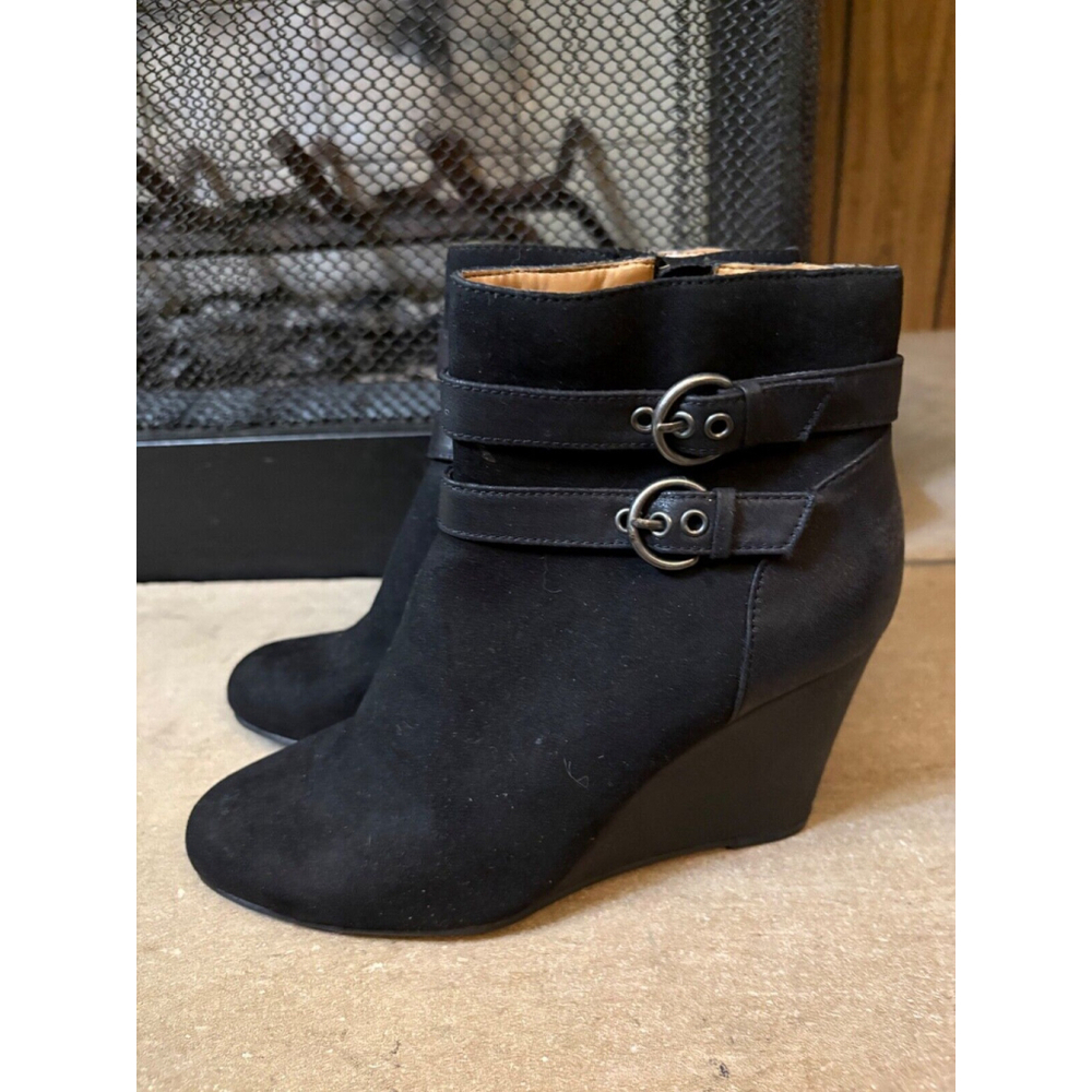 Jaclyn Smith Black Ankle Boots with Buckle Detail